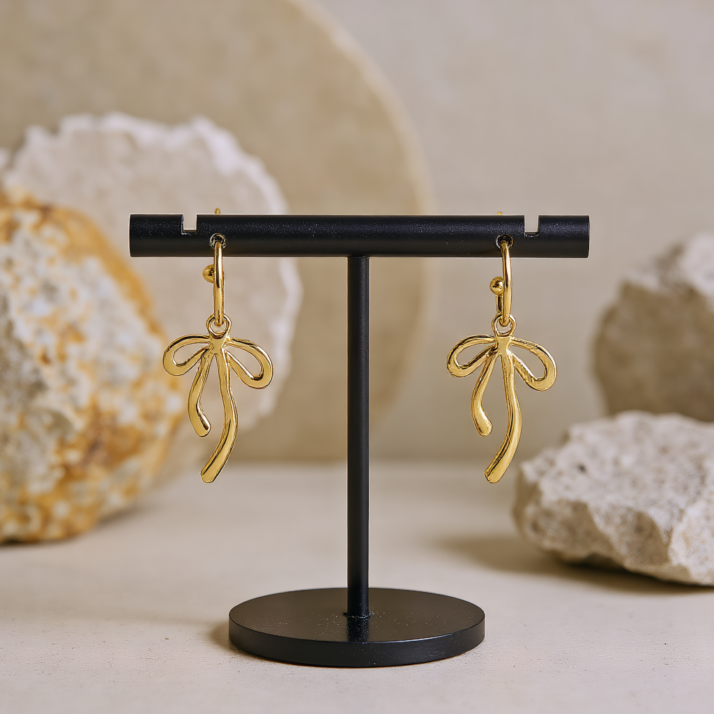 Droopy Bow Huggie Drop Earrings