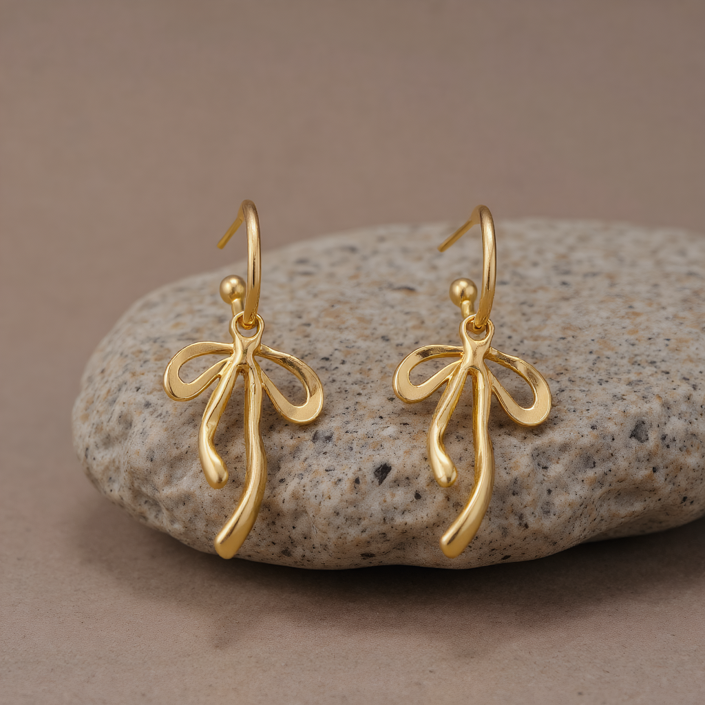 Droopy Bow Huggie Drop Earrings
