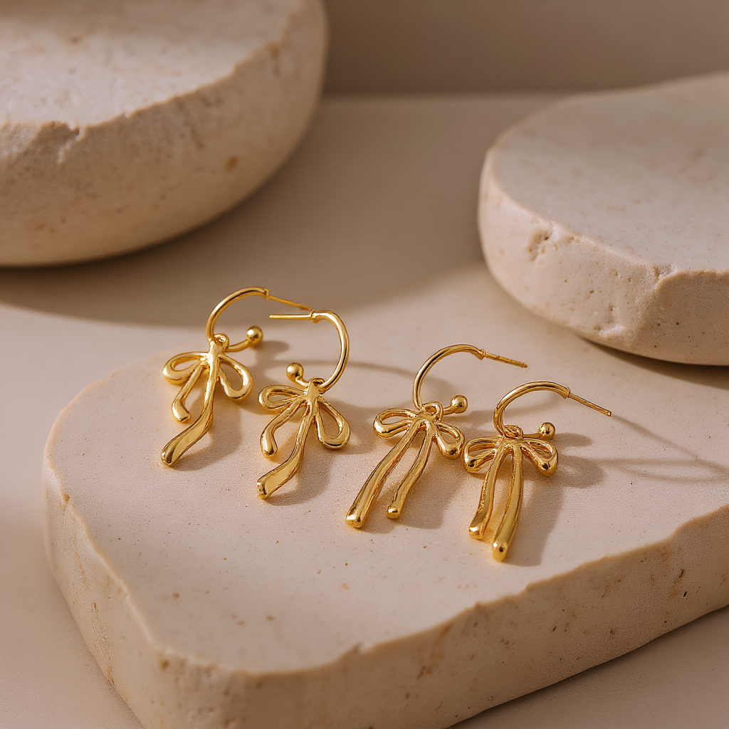 Droopy Bow Huggie Drop Earrings