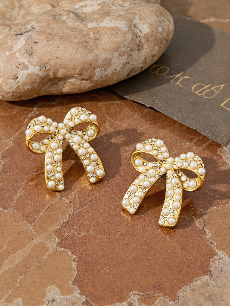 Organic Pearl Pave Bow Earrings