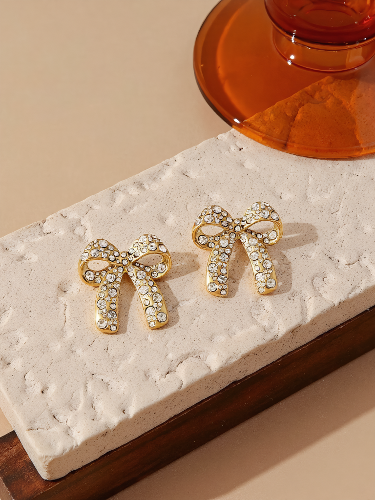 Organic Pearl Pave Bow Earrings