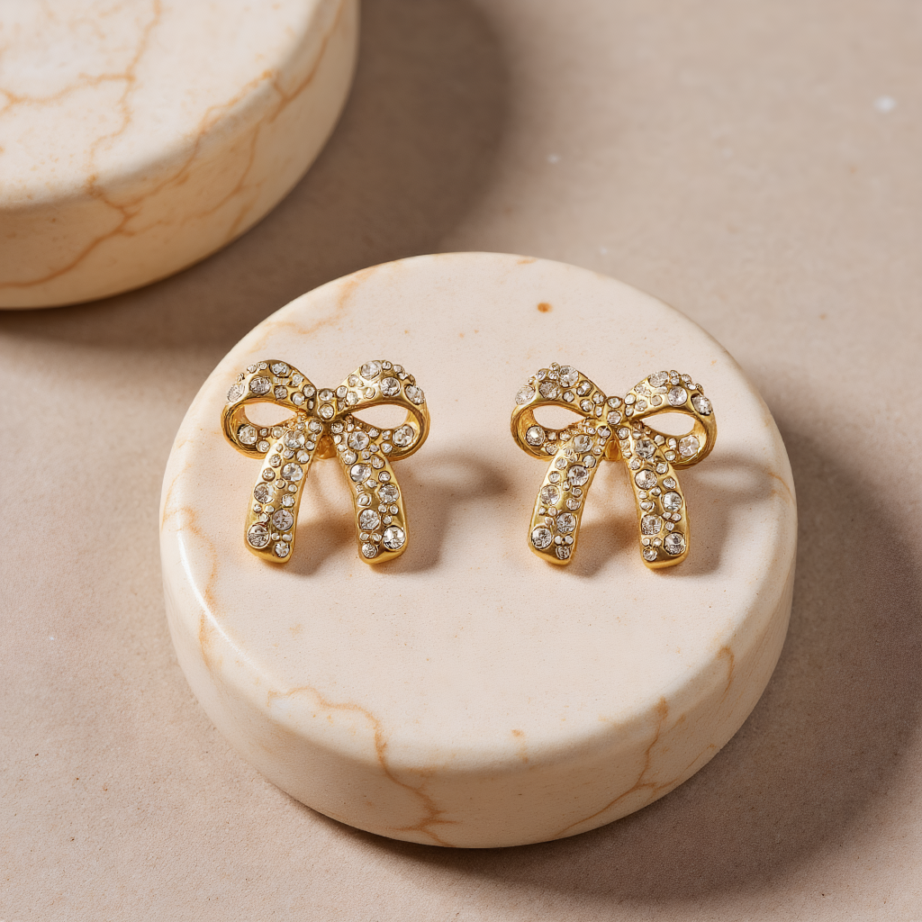 Organic Pearl Pave Bow Earrings