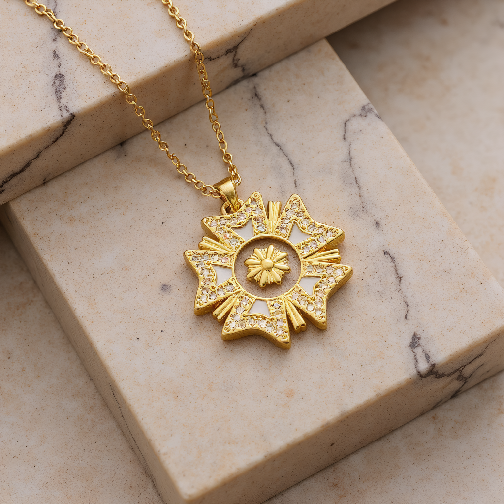 Pavé Starburst Coin Pendant Necklace