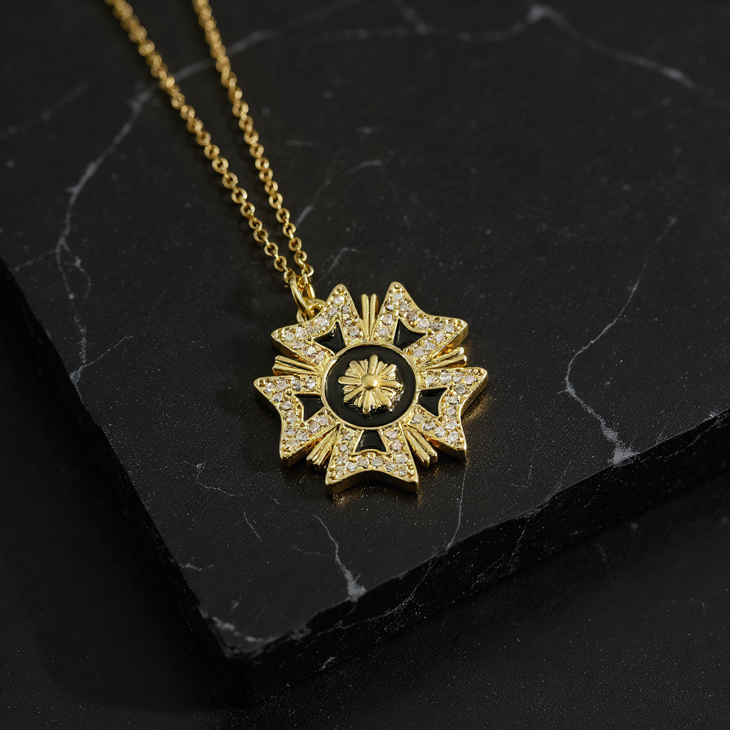 Pavé Starburst Coin Pendant Necklace