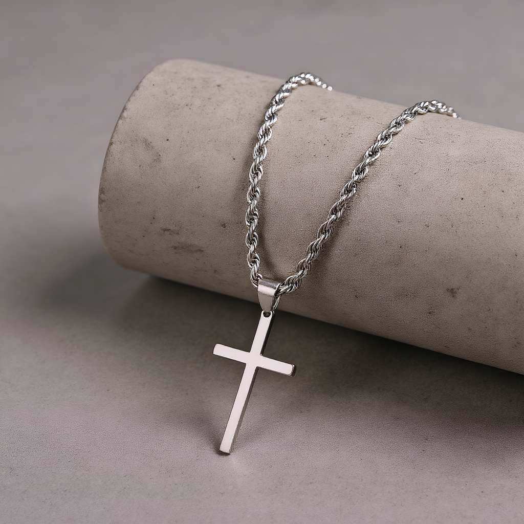 Twisted Cross Pendant Stainless Steel Necklace