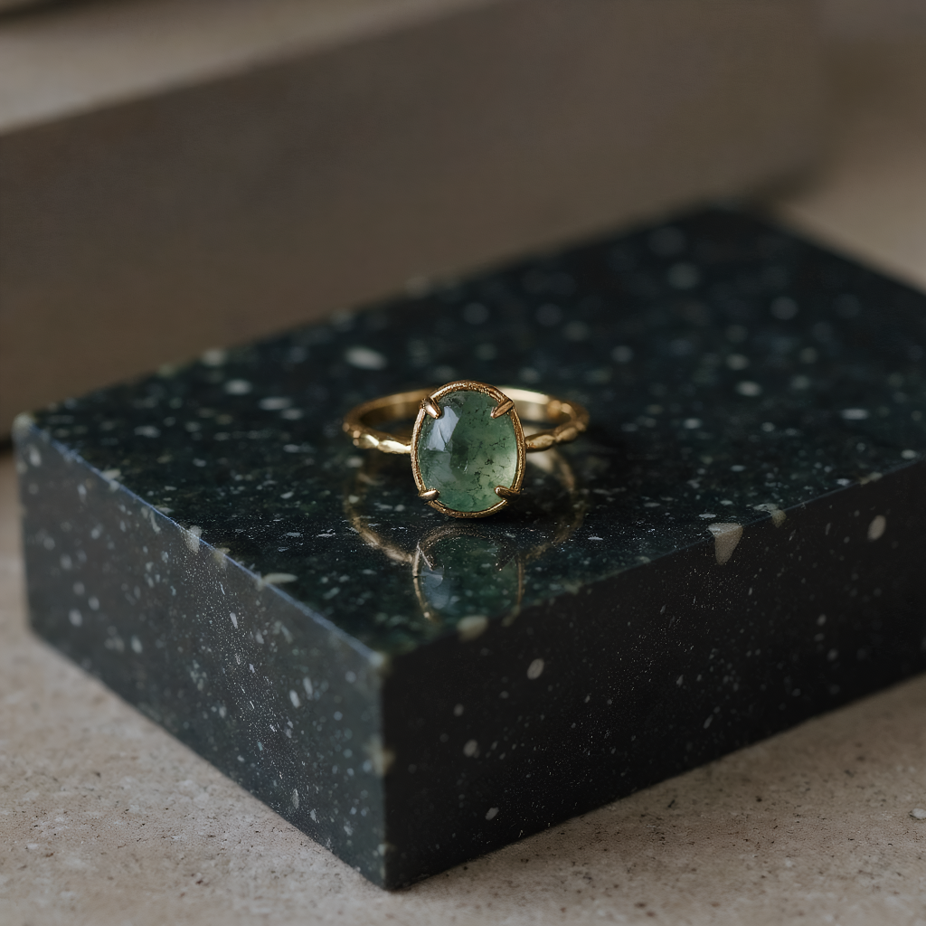 Ocean-Inspired Sea Green Teardrop Silver-Plated Ring